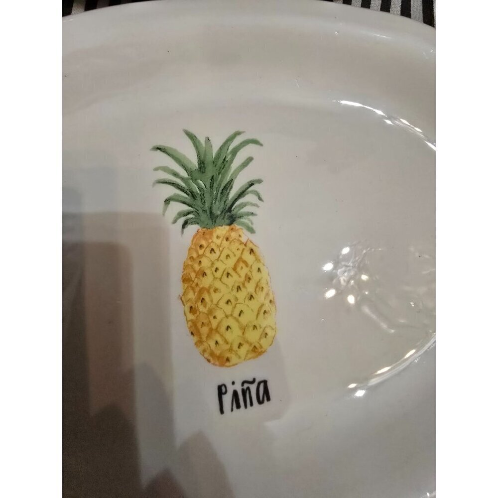 Rae Dunn Artisan Pina Pineapple Icon Oval Plate Set of 5 HTF Farmhouse 2017 - Picture 3 of 7